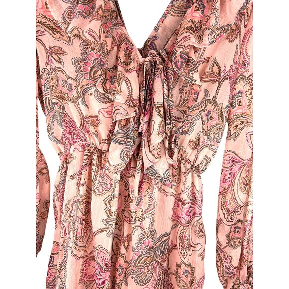 NEW ASOS Peach Floral Long Sleeve Romper Ruffle Neckline Size 6 - Picture 2 of 5